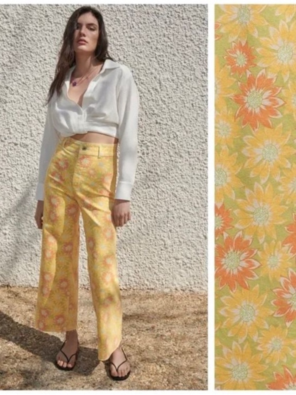 Zara Yellow Floral Wide-Leg Pants